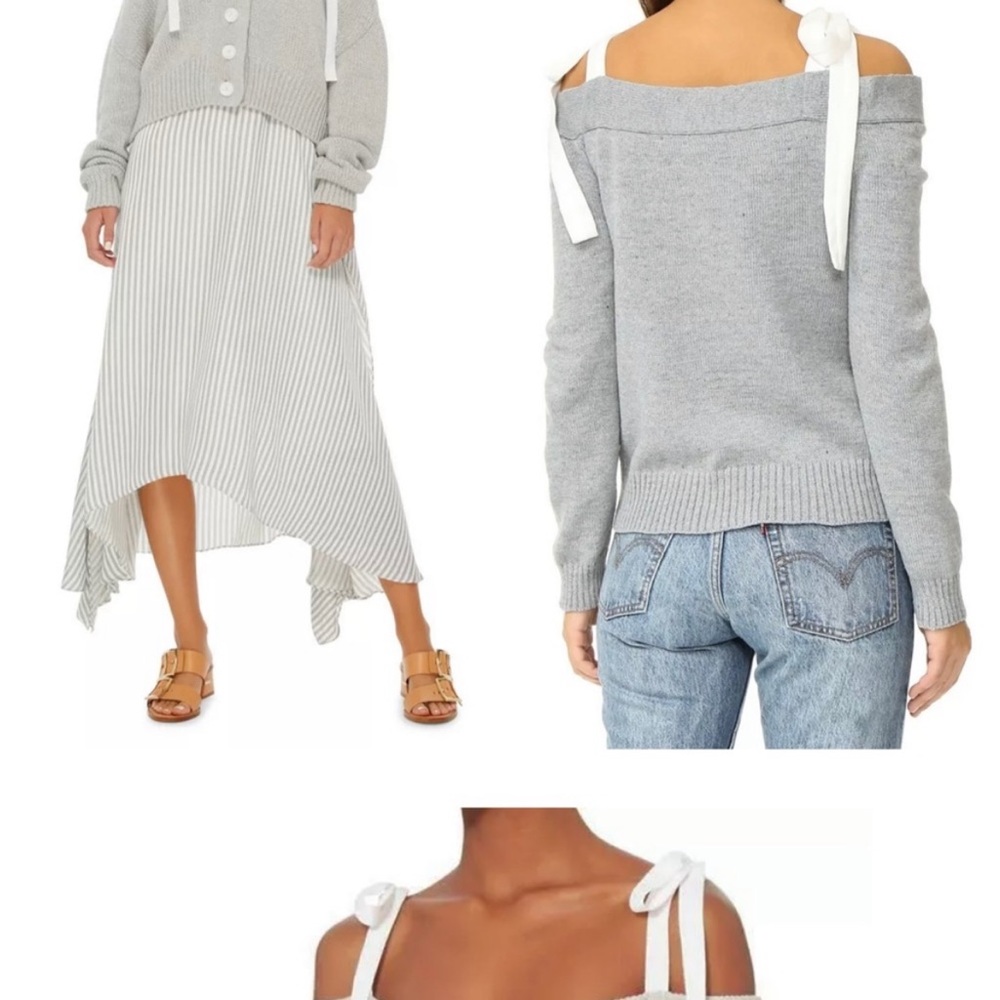 Off the Shoulder sweater. ADEAM. Chunky knit cardigan.